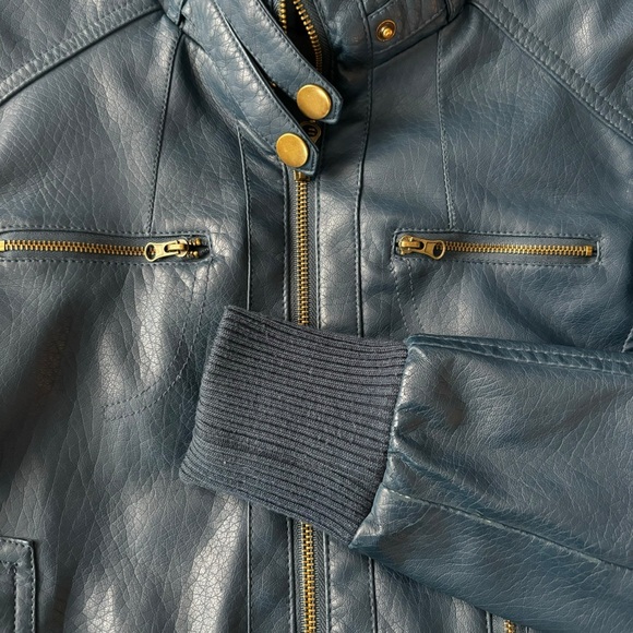 Moto Style Blue Faux Leather Jacket, Lined, Small Excellent Condition - Picture 5 of 15